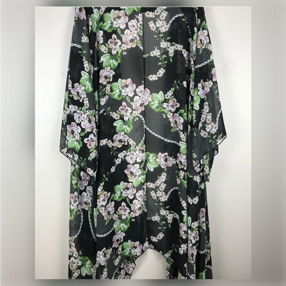 Curvy Sense Black With Pink & Sage Floral Sheer Kimono 2x — image 2 of 8